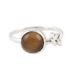 Tiger's eye cocktail ring, 'Earthy Knot' - Sterling Silver and Tiger's Eye Cocktail Ring