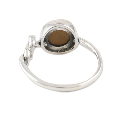 Tiger's eye cocktail ring, 'Earthy Knot' - Sterling Silver and Tiger's Eye Cocktail Ring