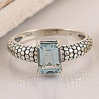 Blue topaz solitaire ring, 'Ancient Beauty' - Sterling Silver and Blue Topaz Solitaire Ring