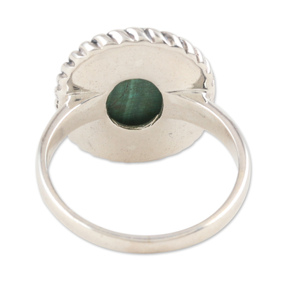 Malachite cocktail ring, 'Green Flash' - Green Malachite and Sterling Silver Cocktail Ring
