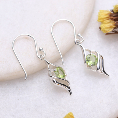 Peridot dangle earrings, 'Leafy Green' - Peridot and Sterling Silver Dangle Earrings