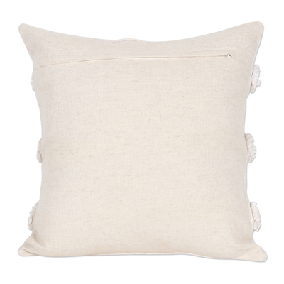 Embroidered cotton cushion covers, 'Ivory Tufts' (pair) - Embroidered Ivory Cotton Cushion Covers (Pair)