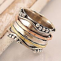 Multi-metal meditation spinner ring, Dotted Glory