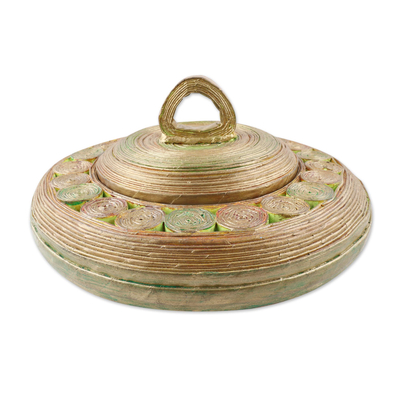 Eco-friendly paper basket, 'Glittering Green' - Eco-Friendly Lidded Paper Basket
