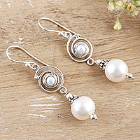 Cultured pearl dangle earrings, 'Elevation' - Sterling Silver and Cultured Pearl Dangle Earrings