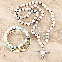 Onyx Beaded Bracelet and Necklace Jewelry Set,'Blissful Morning'