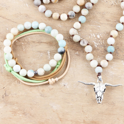 Onyx jewelry set, 'Blissful Morning' - Onyx Beaded Bracelet and Necklace Jewelry Set