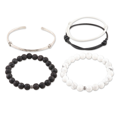 Assorted bracelets, 'Delhi Dreams' (set of 5) - Assorted Cotton Cord and Howlite Beaded Bracelets (Set of 5)