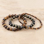 Gemstone beaded stretch bracelets, 'Healing Trio' (set of 3) - Tiger's Eye and Onyx Beaded Stretch Bracelet (Set of 3)