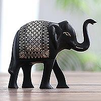 Silver inlay bidri figurine, 'Elephant of Bidar' - Silver Inlay Bidri Elephant Figurine from India