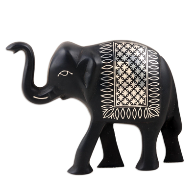 Silver Inlay Bidri Elephant Figurine from India