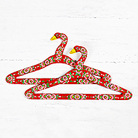 Hand-painted wood hangers, 'Beauty of Kashmir in Red' (pair)