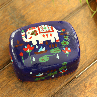 Dekorative Schachtel aus Pappmaché - Handbemalte Pappmaché-Box mit Elefantenmotiv