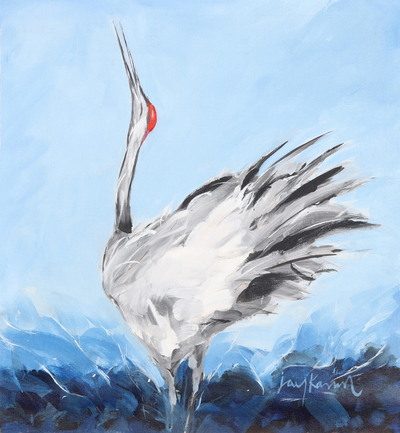 Acrylic Crane Painting on Canvas