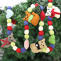 Wool felt garland, 'Kitty Christmas' - Artisan Crafted Wool Christmas Tree Garland