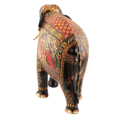 Hand-painted wood sculpture, 'Mughal Luxury' - Hand Painted Neem Wood Elephant Sculpture