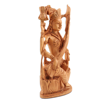 Escultura de madera - Escultura saraswati de madera kadam hecha a mano