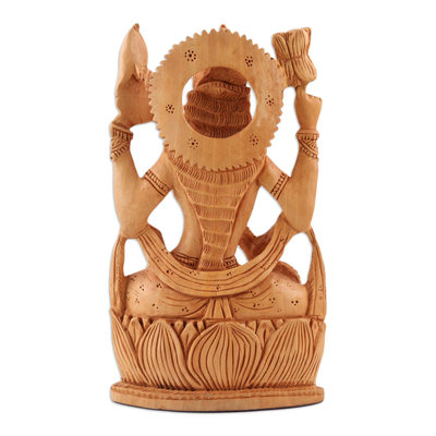 Holzskulptur - Handgefertigte Saraswati-Skulptur aus Kadam-Holz