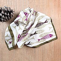 Handwoven silk bandana, 'Flashy Fins' - Handwoven Fish-Motif Silk Bandana