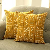 Cotton cushion covers, 'Goldenrod Fields' (pair)