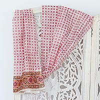 Cotton scarf, 'Fuchsia Flowers' - Screen Printed Chanderi Cotton Scarf