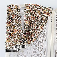 Cotton scarf, 'Goldenrod Garden' - Floral-Motif Chanderi Cotton Scarf