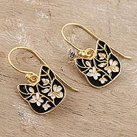 Gold-plated dangle earrings, 'Outdoor Cat' - Gold-Plated Sterling Silver Cat Dangle Earrings