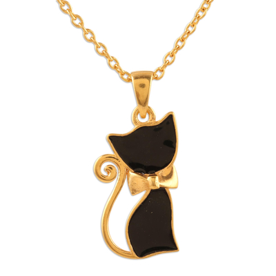 Gold-Plated Sterling Silver Cat Pendant Necklace
