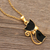 Halskette mit vergoldetem Anhänger, 'Black Cat - Vergoldete Sterling Silber Katze Anhänger Halskette