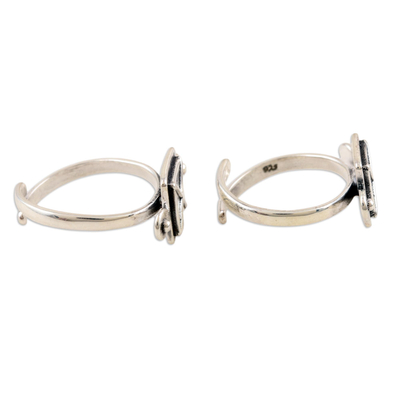 Sterling silver toe rings, 'Sky Plaza' (pair) - Hand Made Sterling Silver Toes Rings from India (Pair)