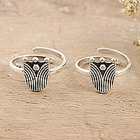Sterling silver toe rings, 'Tulip Glory' (pair) - Sterling Silver Tulip-Motif Toes Rings from India (Pair)