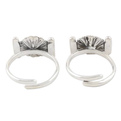 Sterling silver toe rings, 'Glimmering Petals' (pair) - Sterling Silver Floral-Motif Toe Rings (Pair)