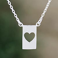 Sterling silver pendant necklace, 'Framed in Love' - Sterling Silver Heart-Motif Pendant Necklace