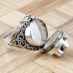 Multi-gemstone locket ring, 'Birthday Quartet' - Birthstone and Sterling Silver Locket Ring