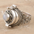 Rainbow moonstone locket ring, 'Misty Flower' - Rainbow Moonstone Locket Ring from India