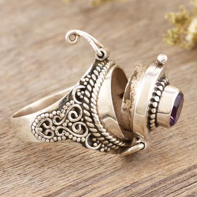 Amethyst locket ring, 'Lavender Blossom' - Amethyst and Sterling Silver Locket Ring