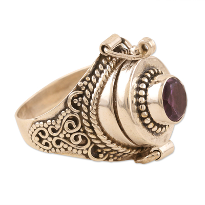 Amethyst locket ring, 'Lavender Blossom' - Amethyst and Sterling Silver Locket Ring