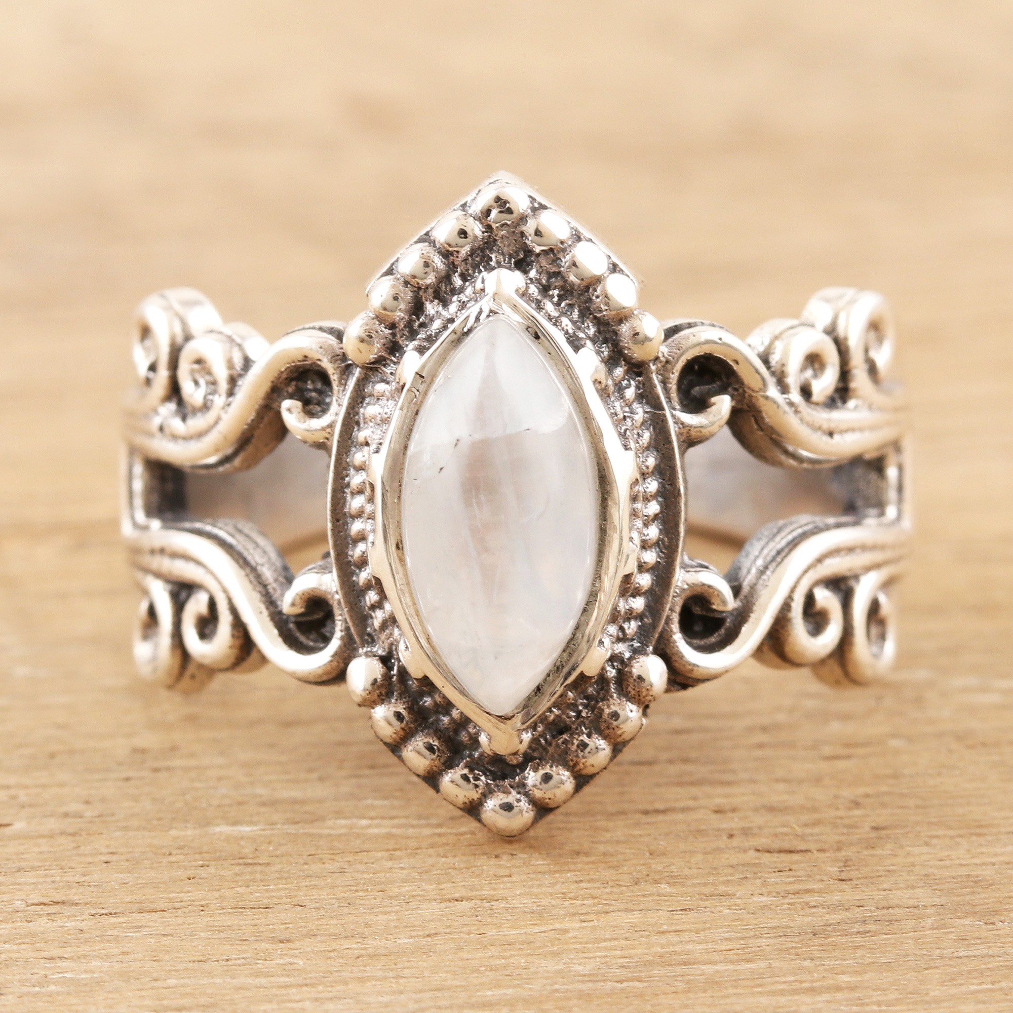 Sterling Silver and Rainbow Moonstone Cocktail Ring - Queen