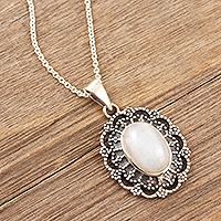 Rainbow moonstone pendant necklace, 'Heaven's Garden' - Rainbow Moonstone and Sterling Silver Pendant Necklace