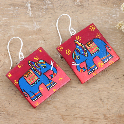 Ceramic dangle earrings, 'Painted Elephant' - Ceramic Elephant-Motif Dangle Earrings