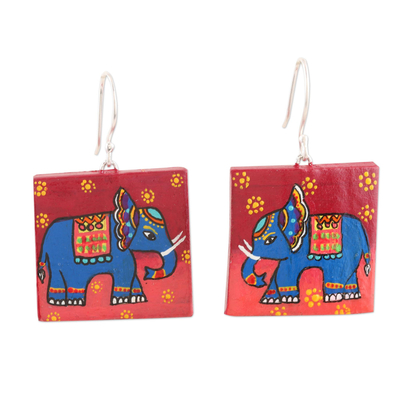 Ceramic Elephant-Motif Dangle Earrings