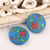 Ceramic dangle earrings, 'Pichwai Art' - Hand Painted Floral Dangle Earrings (image 2b) thumbail