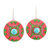 Ceramic dangle earrings, 'Aztec Circle' - Pink and Green Ceramic Dangle Earrings