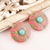 Ceramic dangle earrings, 'Aztec Circle' - Pink and Green Ceramic Dangle Earrings