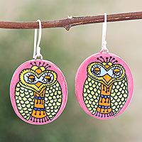 Ceramic dangle earrings, 'Shy Peacock' - Ceramic Peacock-Motif Dangle Earrings