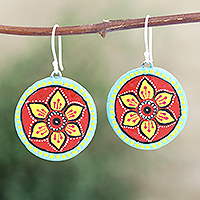 Ceramic dangle earrings, 'Rangoli' - Ceramic Floral-Motif Dangle Earrings