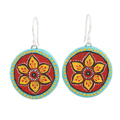 Ceramic Floral-Motif Dangle Earrings