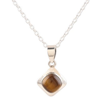 Tiger's eye pendant necklace, 'Earthy Delight' - Sterling Silver and Tiger's Eye Pendant Necklace