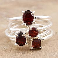 Garnet and Sterling Silver Stacking Rings (Set of 4),'Fiery Foursome'