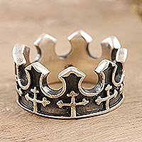 Sterling silver band ring, 'Holy Crown' - Unisex Sterling Silver Crown-Motif Band Ring